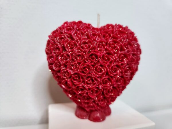 Bougie cadeau saint valentin grand cœur fleuri 8 cm de haut