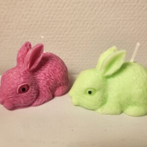 Bougies petits lapins fuchsia et vert fluo