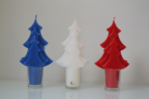 Bougies sapins bleu blanc rouge